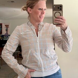 Proenza Schuller for Target Ice Blue Red Plaid Full Zip Jacket Coat Size Small